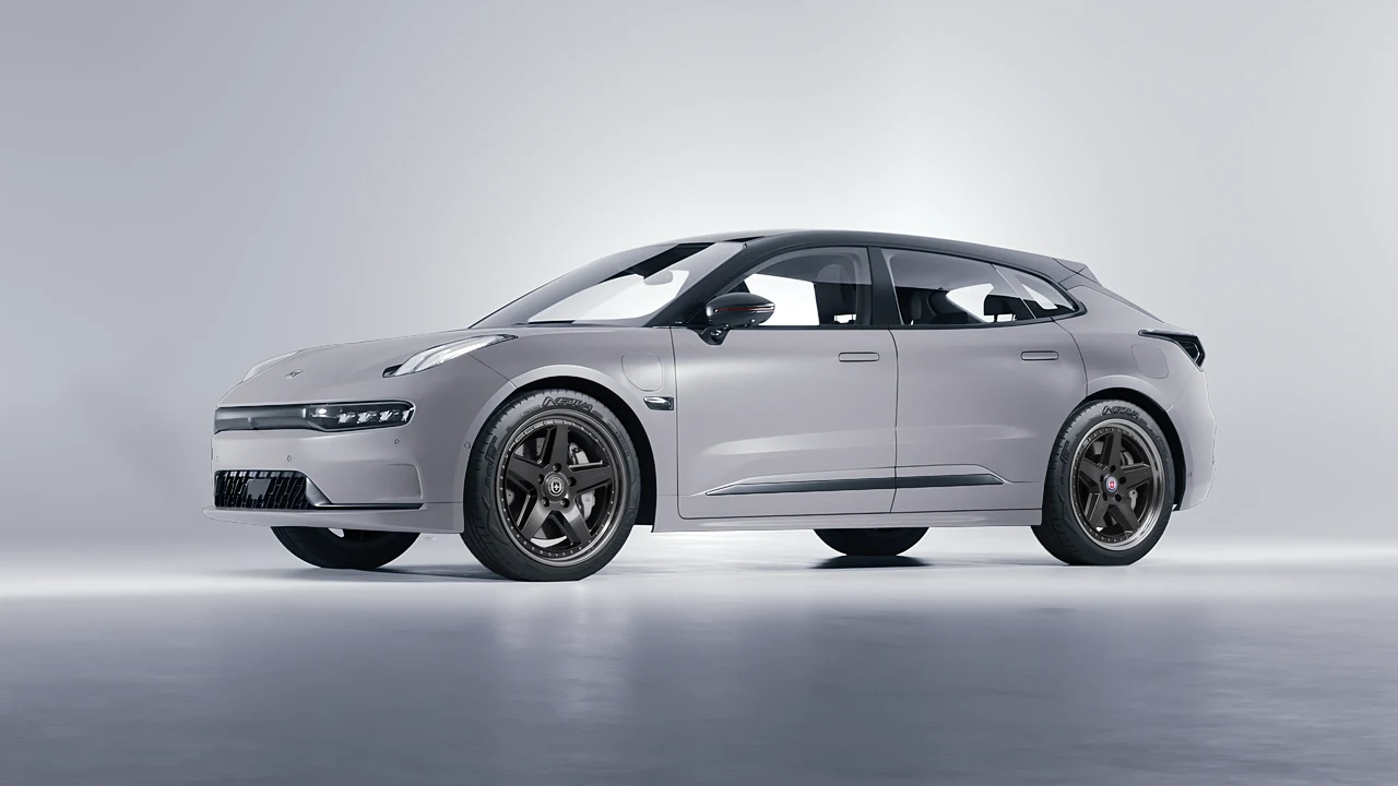 Zeekr 001 2025 on HRE Performance Wheels 517 forged wheels, front three-quarter view