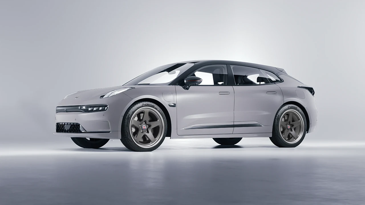 Zeekr 001 2025 on HRE Performance Wheels 527 forged wheels, front three-quarter view
