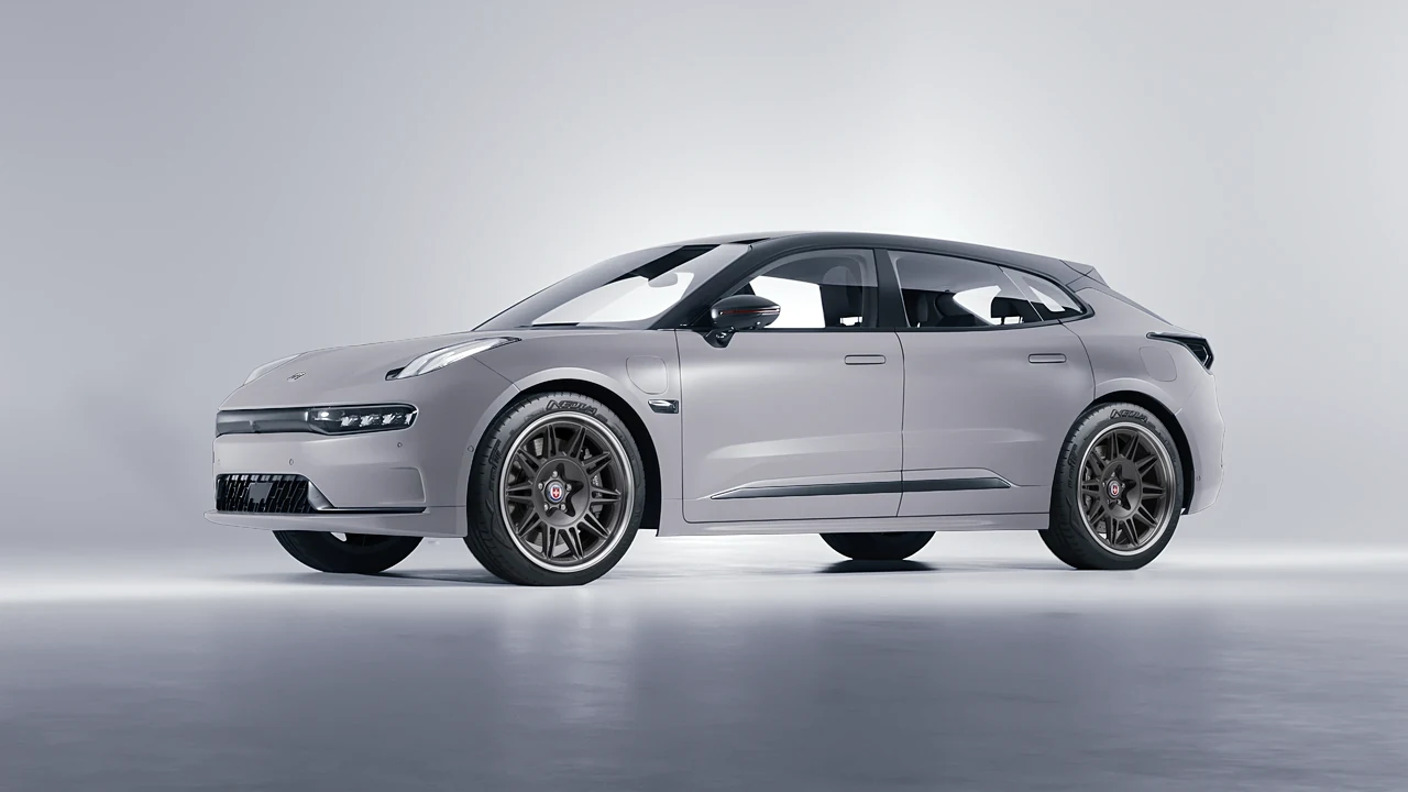 Zeekr 001 2025 on HRE Performance Wheels 528 forged wheels, front three-quarter view