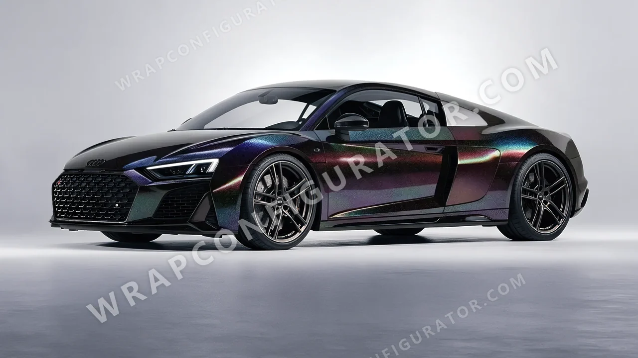 Black Audi R8 2022 wrapped in 3M Black Psychedelic HGP221
