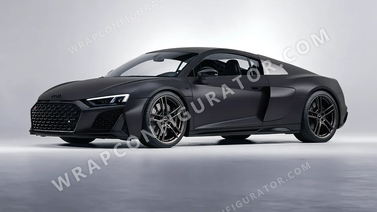 Black Audi R8 2022 wrapped in 3M Matte Black Metallic M212