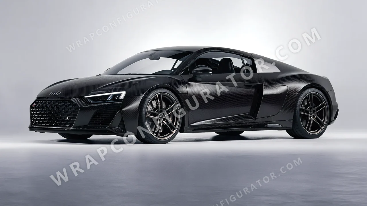 Black Audi R8 2022 wrapped in Avery Dennison Carbon Fiber Black SW900-194-X