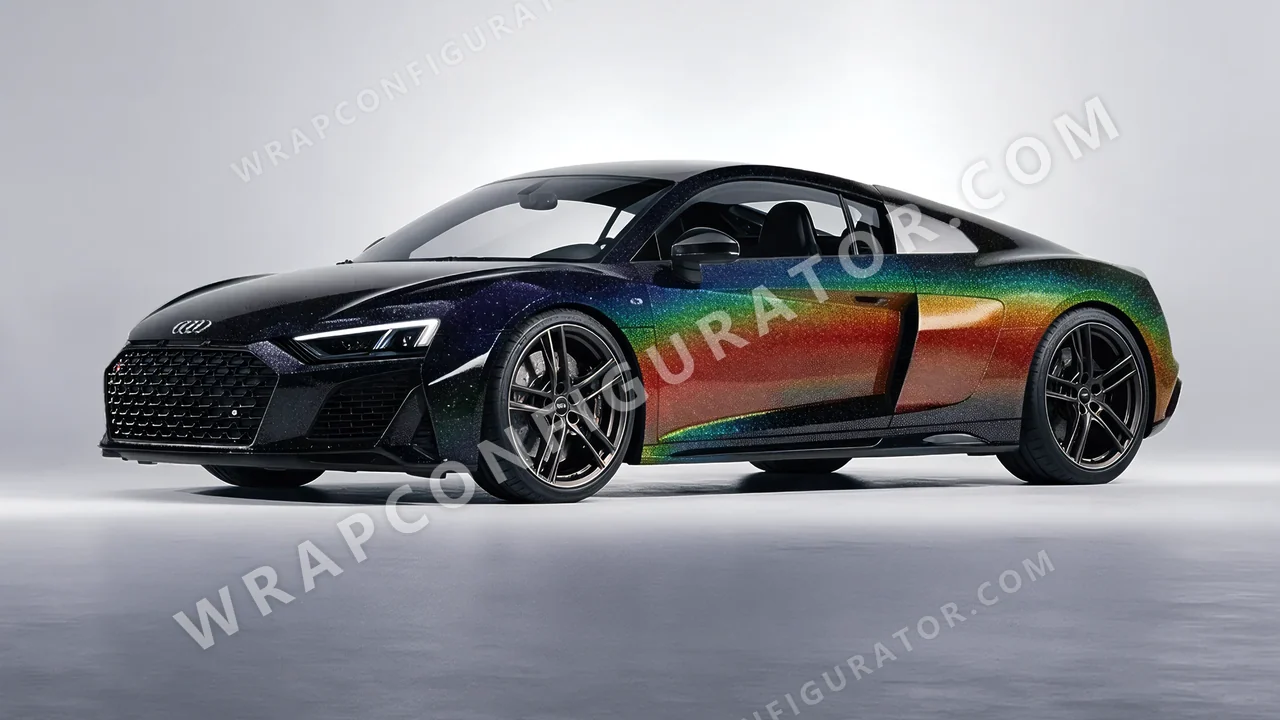 Black Audi R8 2022 wrapped in KPMF Morpheus Black Starlight K75470