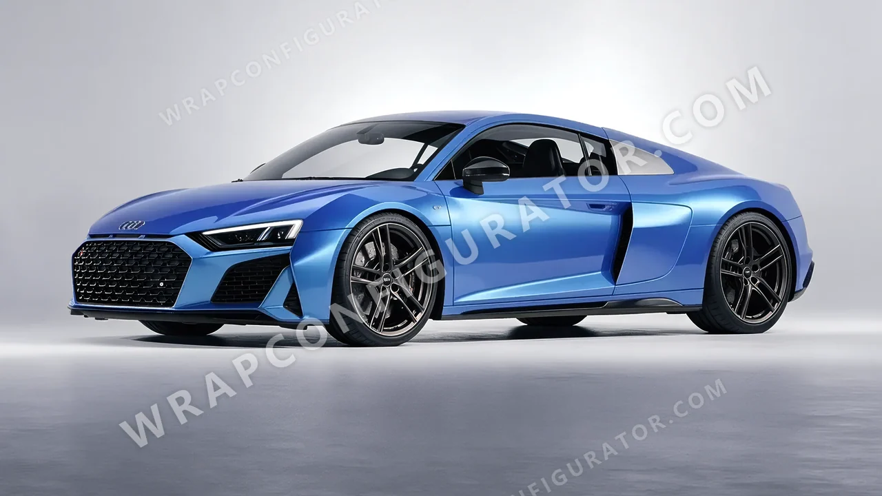 Black Audi R8 2022 wrapped in ORACAL Jetstream Blue 970RA-963G