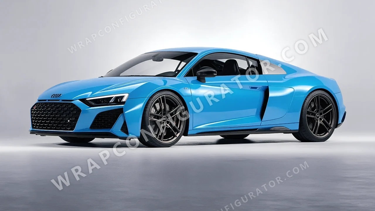Blue Audi R8 2022 wrapped in 3M Gloss Sky Blue G77