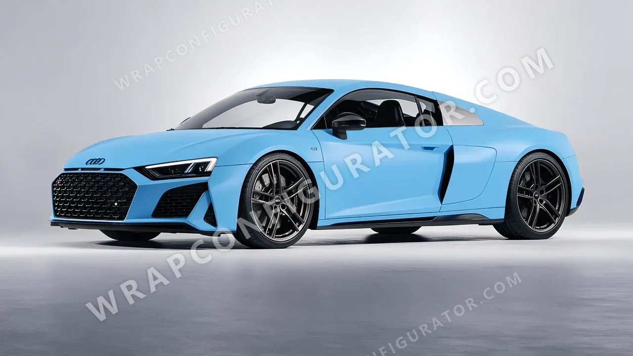 Blue Audi R8 2022 wrapped in 3M Matte Riviera Blue M67