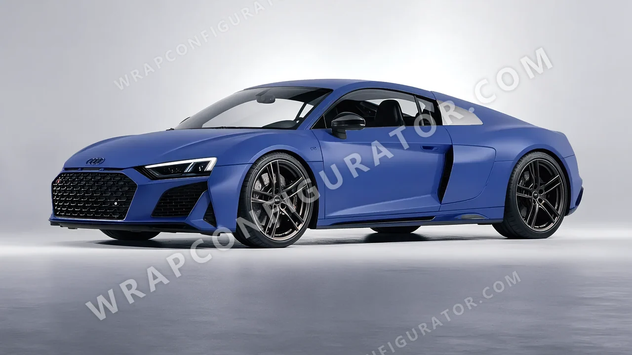 Blue Audi R8 2022 wrapped in 3M Matte Slate Blue Metallic M217