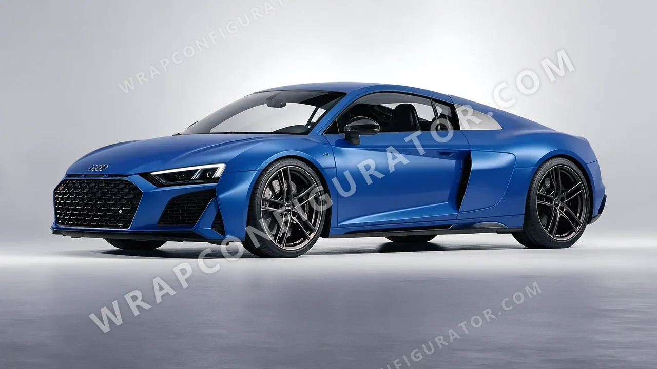 Blue Audi R8 2022 wrapped in 3M Satin Perfect Blue S347
