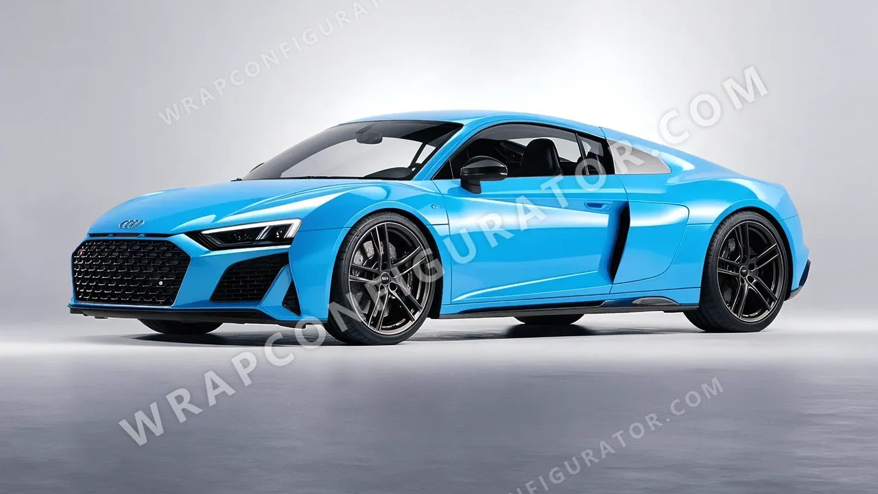 Blue Audi R8 2022 wrapped in 3M Sky Blue HG77