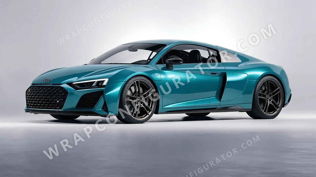 Blue Audi R8 2022 wrapped in KPMF Dynamic Teal K75455