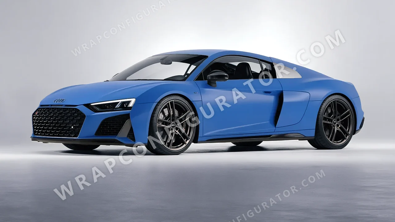 Blue Audi R8 2022 wrapped in ORACAL Fjord Blue 970RA-547M