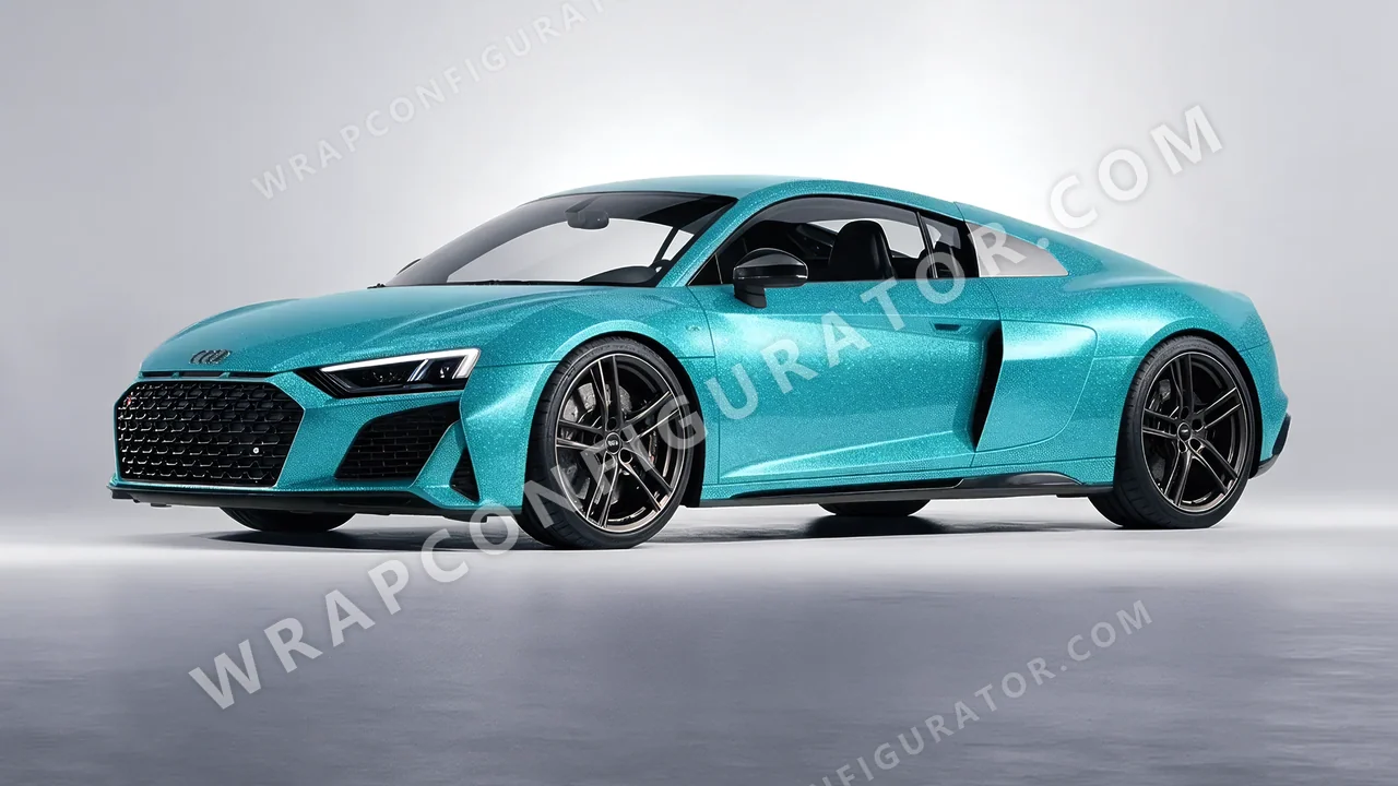 Blue Audi R8 2022 wrapped in ORACAL Gloss Turbo Turquoise 970RA-182G