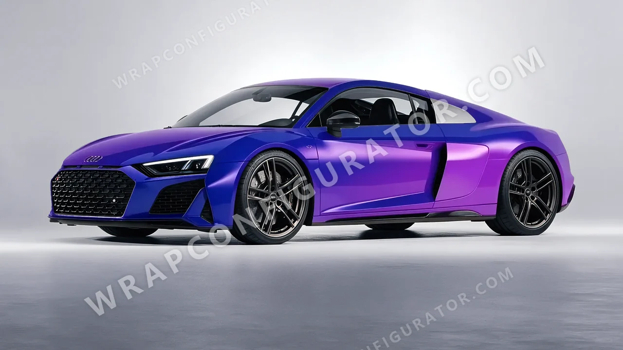Blue Audi R8 2022 wrapped in ORACAL Gloss Ultramarine Violet 970RA-319G