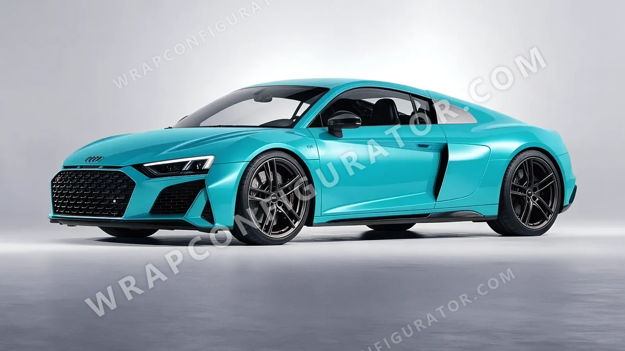 Blue Audi R8 2022 wrapped in ORACAL Turbo Turquoise 970RA-172G
