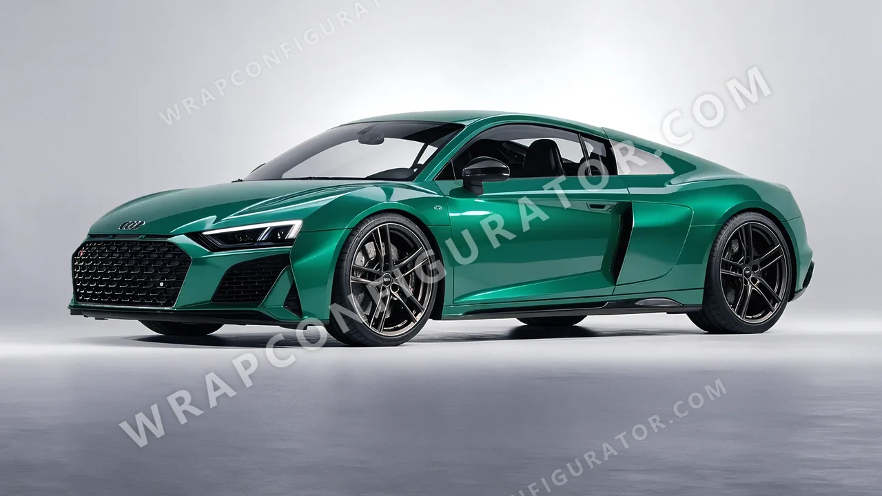 Green Audi R8 2022 wrapped in 3M Gloss Green Envy G336