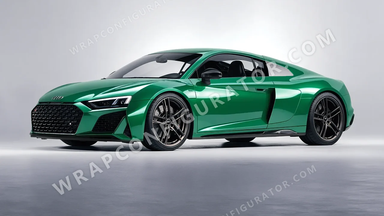 Green Audi R8 2022 wrapped in 3M Green Envy HG336