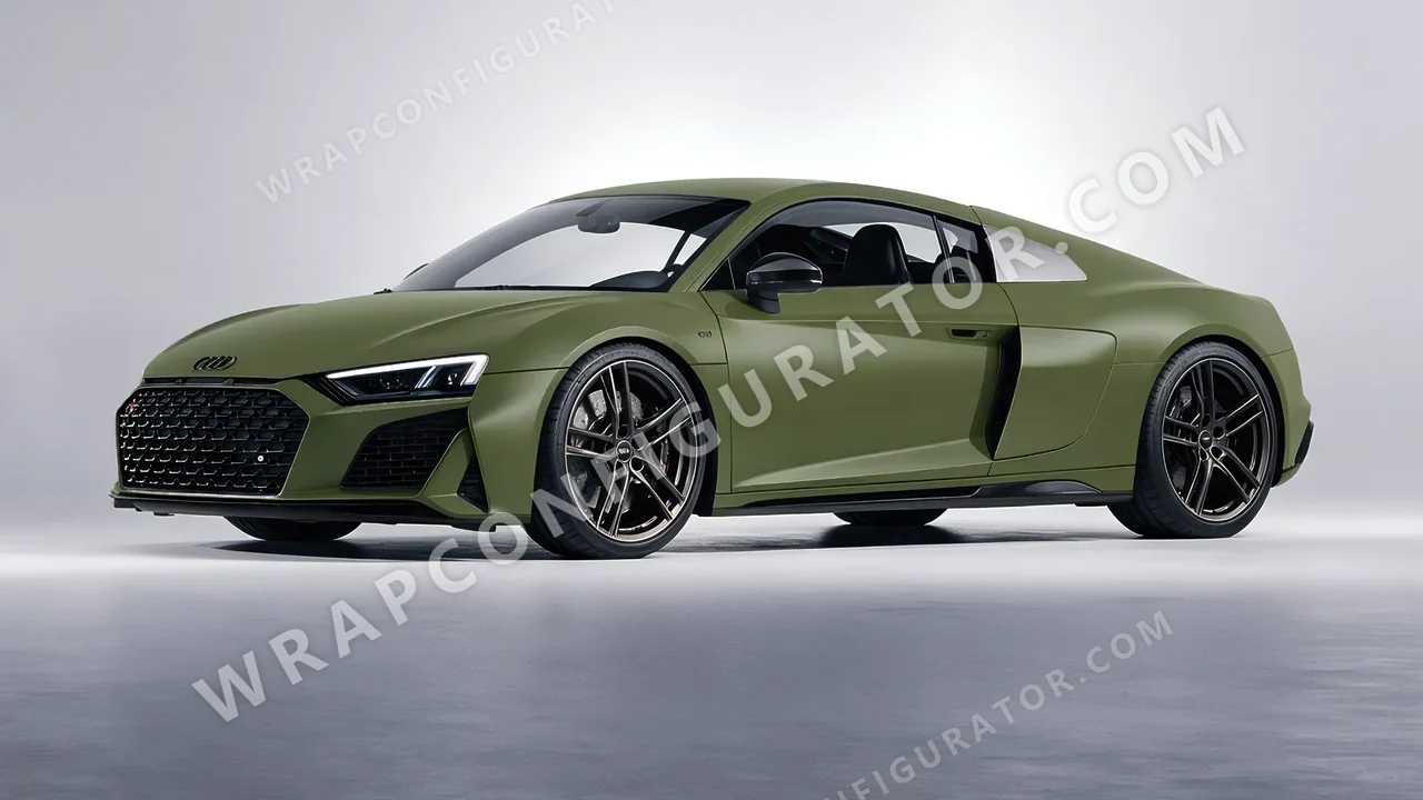 Green Audi R8 2022 wrapped in 3M Matte Military Green M26