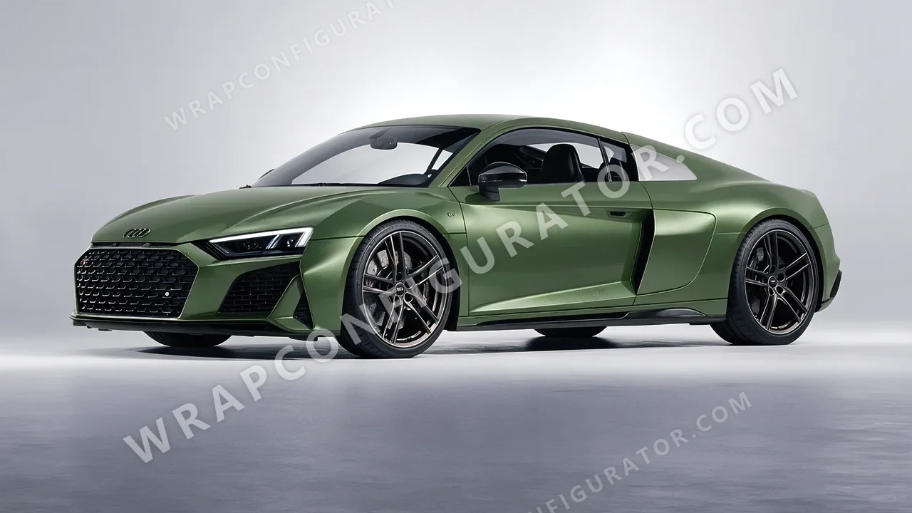 Green Audi R8 2022 wrapped in Avery Dennison Moss Green SW900-737-M