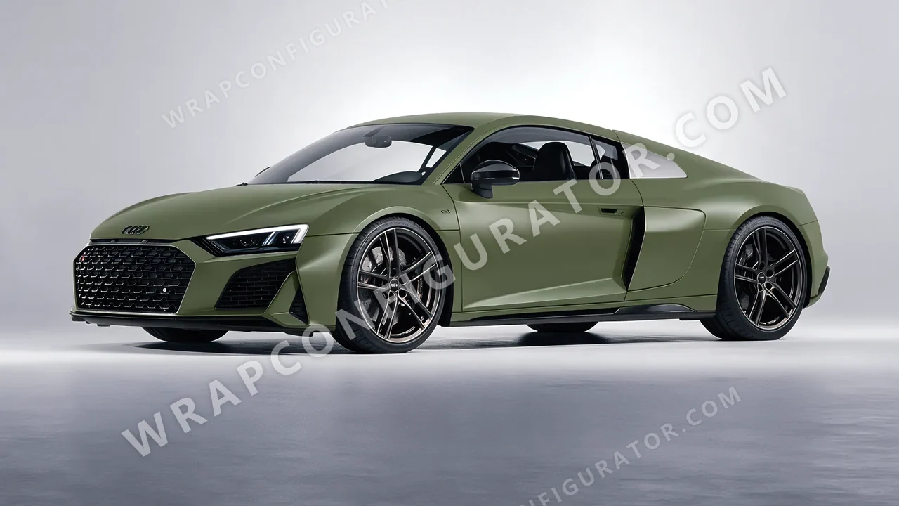 Green Audi R8 2022 wrapped in Avery Dennison Olive Green SW900-732-O