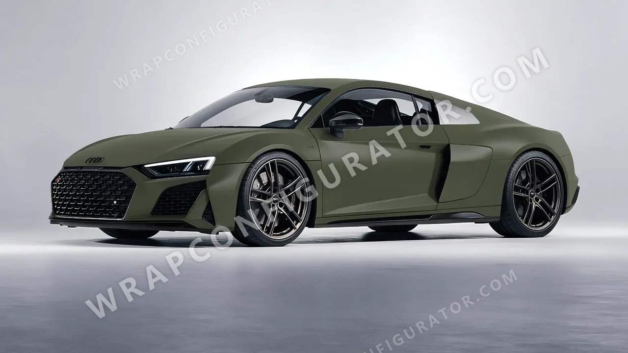 Green Audi R8 2022 wrapped in Colourshield PPF by HyperPro Army Green SMF04-P