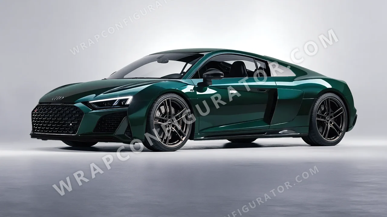Green Audi R8 2022 wrapped in Colourshield PPF by HyperPro Retro Deep Green HGF31-P