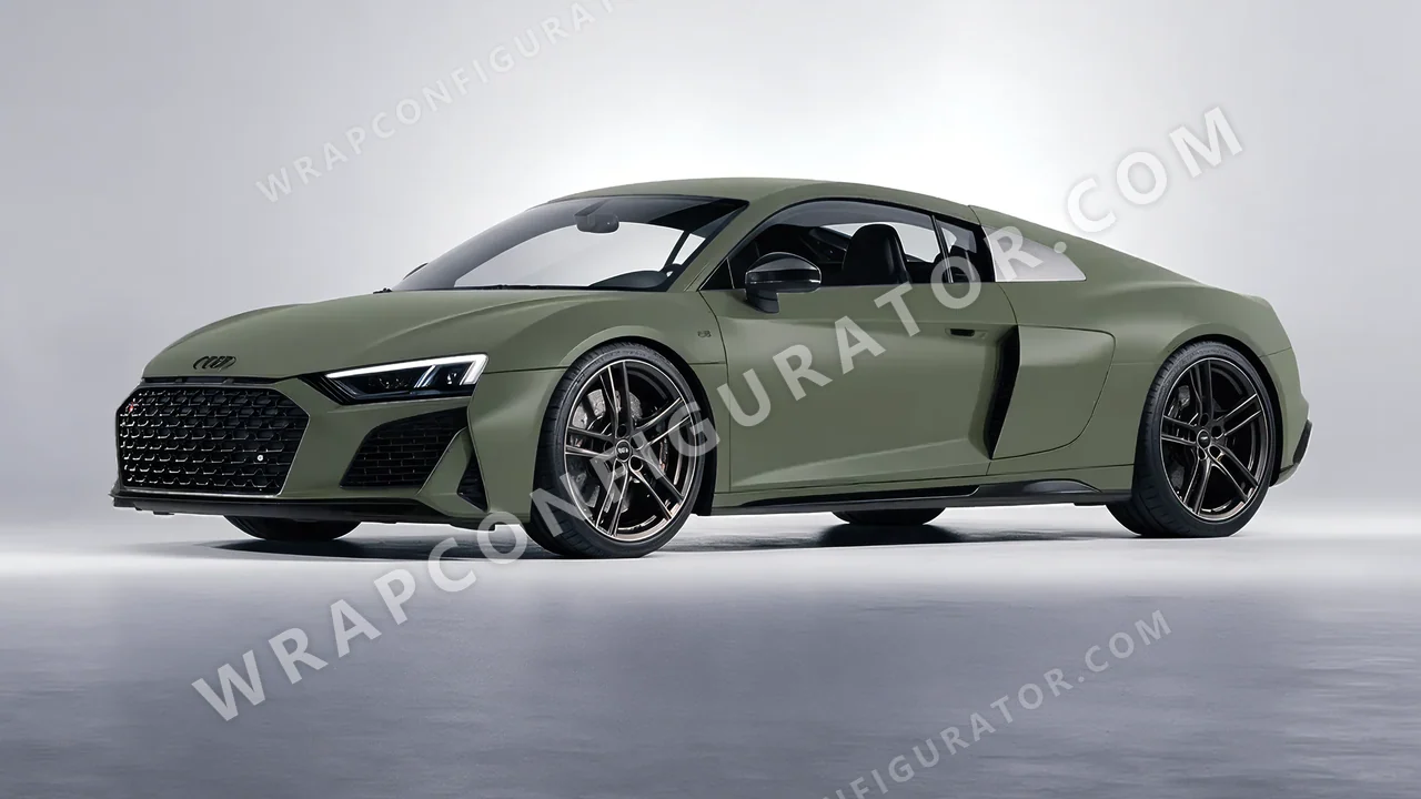Green Audi R8 2022 wrapped in Inozetek Dynamic PPF Army Green DPPF810