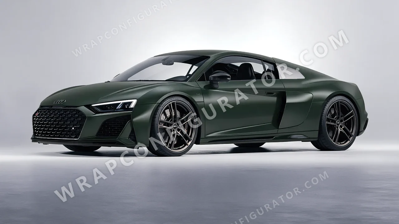 Green Audi R8 2022 wrapped in Inozetek Dynamic PPF Midnight Moss DPPF804