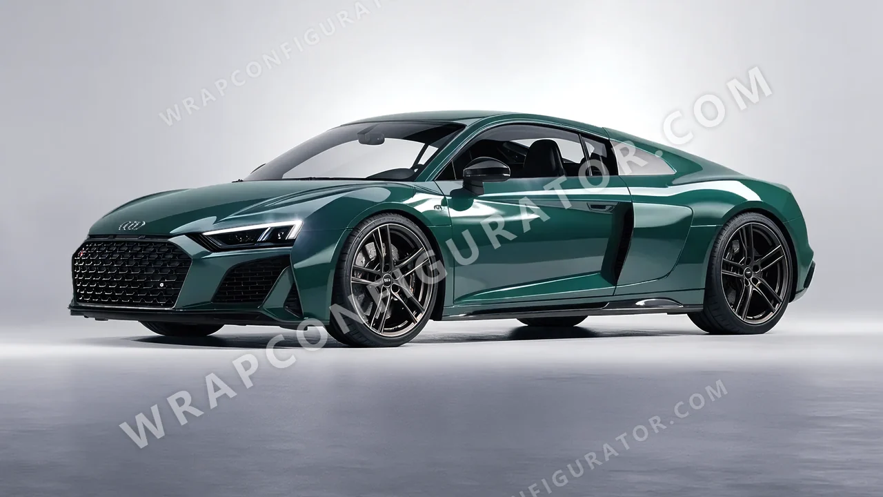 Green Audi R8 2022 wrapped in Inozetek Dynamic PPF Shadow Green DPPF911