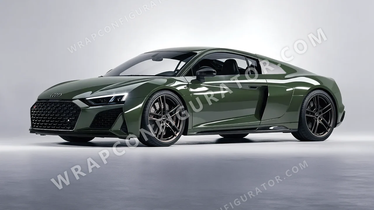 Green Audi R8 2022 wrapped in Inozetek Dynamic PPF Student Driver Olive SD103