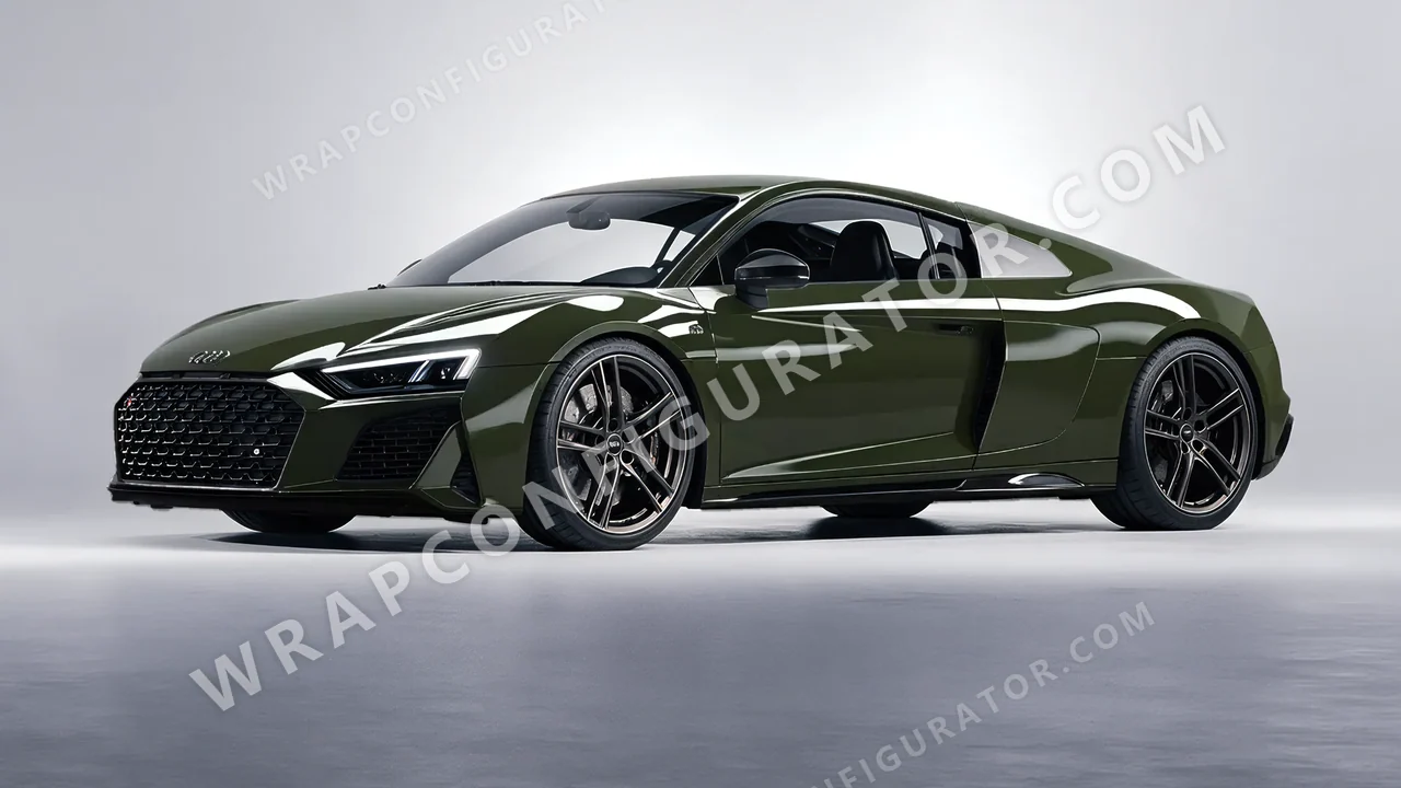 Green Audi R8 2022 wrapped in ORACAL Bottle Green 970RA-286G