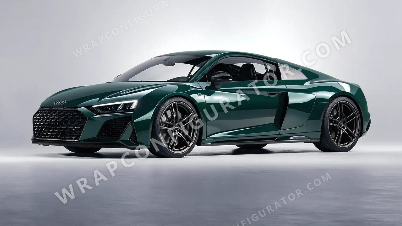 Green Audi R8 2022 wrapped in ORACAL Fir Tree Green 970RA-622G
