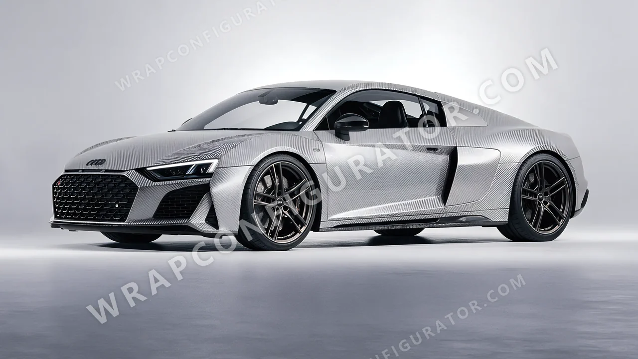 Grey Audi R8 2022 wrapped in 3M Carbon Fiber Anthracite CFS201