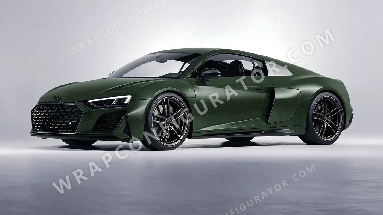Grey Audi R8 2022 wrapped in 3M Shadow Military Green SB26