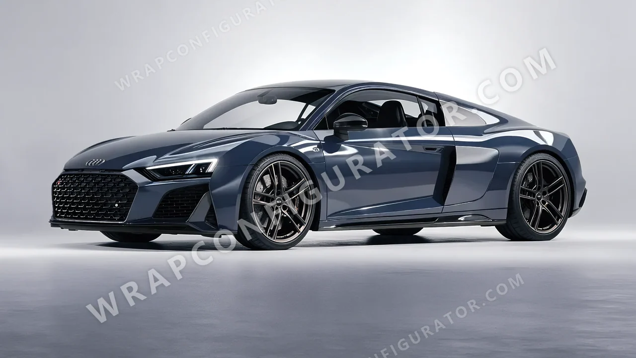 Grey Audi R8 2022 wrapped in Inozetek Dynamic PPF Blue Graphite Grey DPPF927