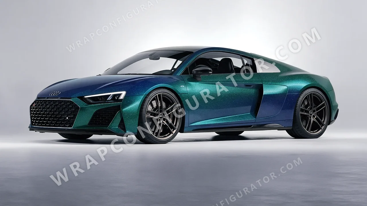 Grey Audi R8 2022 wrapped in ORACAL Thunderous Blue Green 970RA-851G