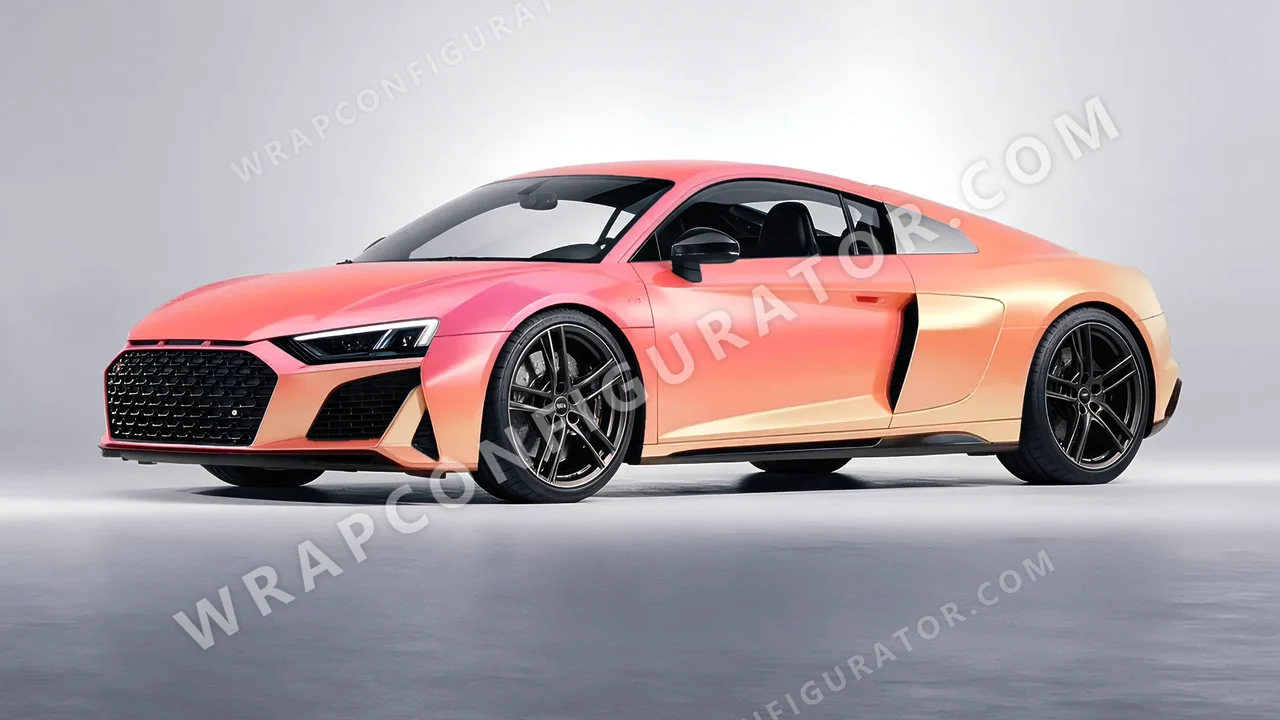 Orange Audi R8 2022 wrapped in 3M Electric Coral SP213