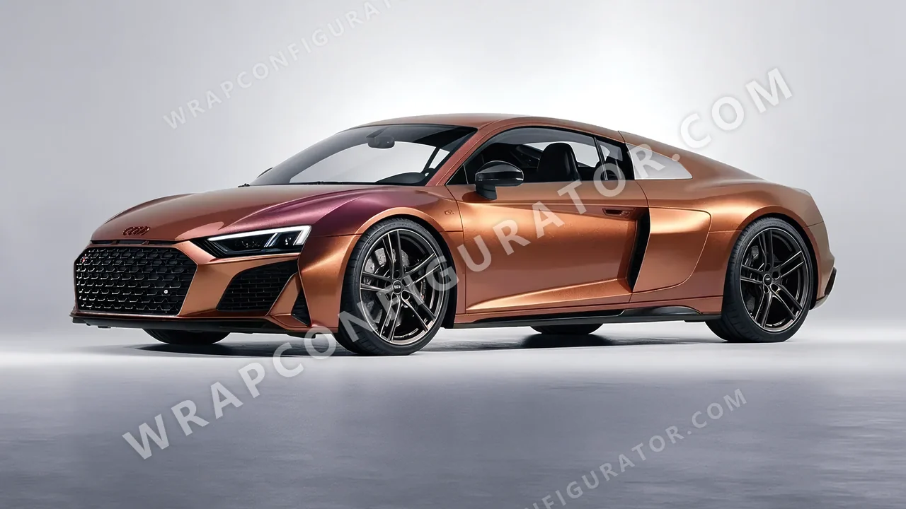 Red Audi R8 2022 wrapped in 3M Satin Flip Volcanic Flare SP236