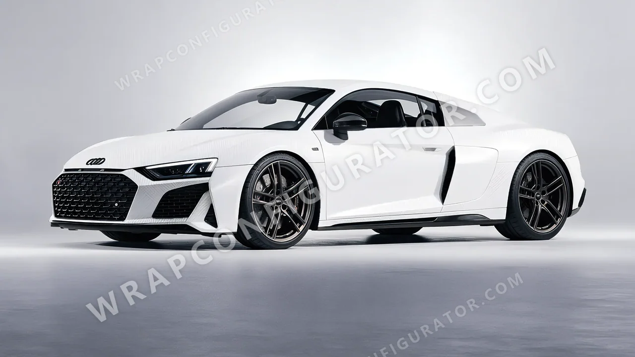 White Audi R8 2022 wrapped in 3M Carbon Fiber White CFS10