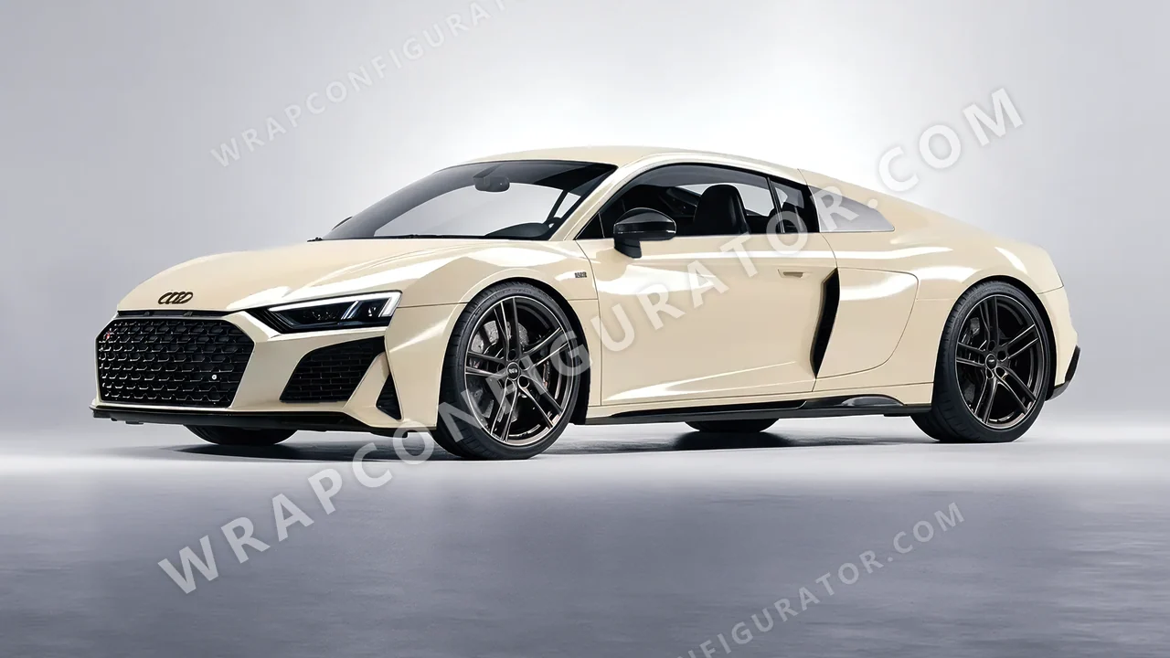 White Audi R8 2022 wrapped in 3M Gloss Light Ivory G79