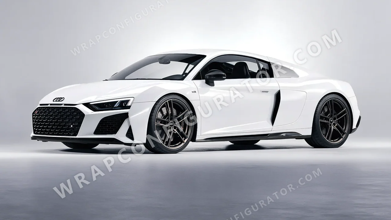 White Audi R8 2022 wrapped in 3M Gloss White Aluminum G120