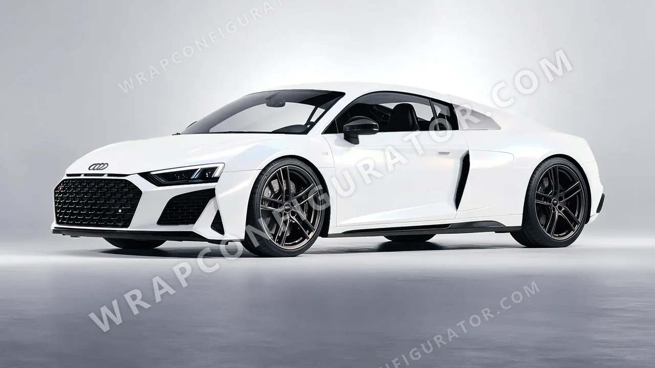 White Audi R8 2022 wrapped in 3M Satin Flip Ghost Pearl SP280