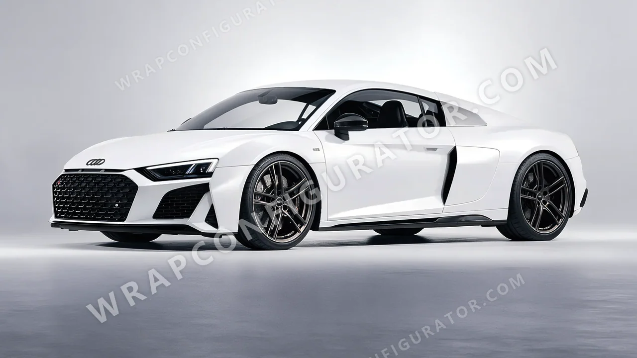 White Audi R8 2022 wrapped in 3M Satin White Aluminum S120