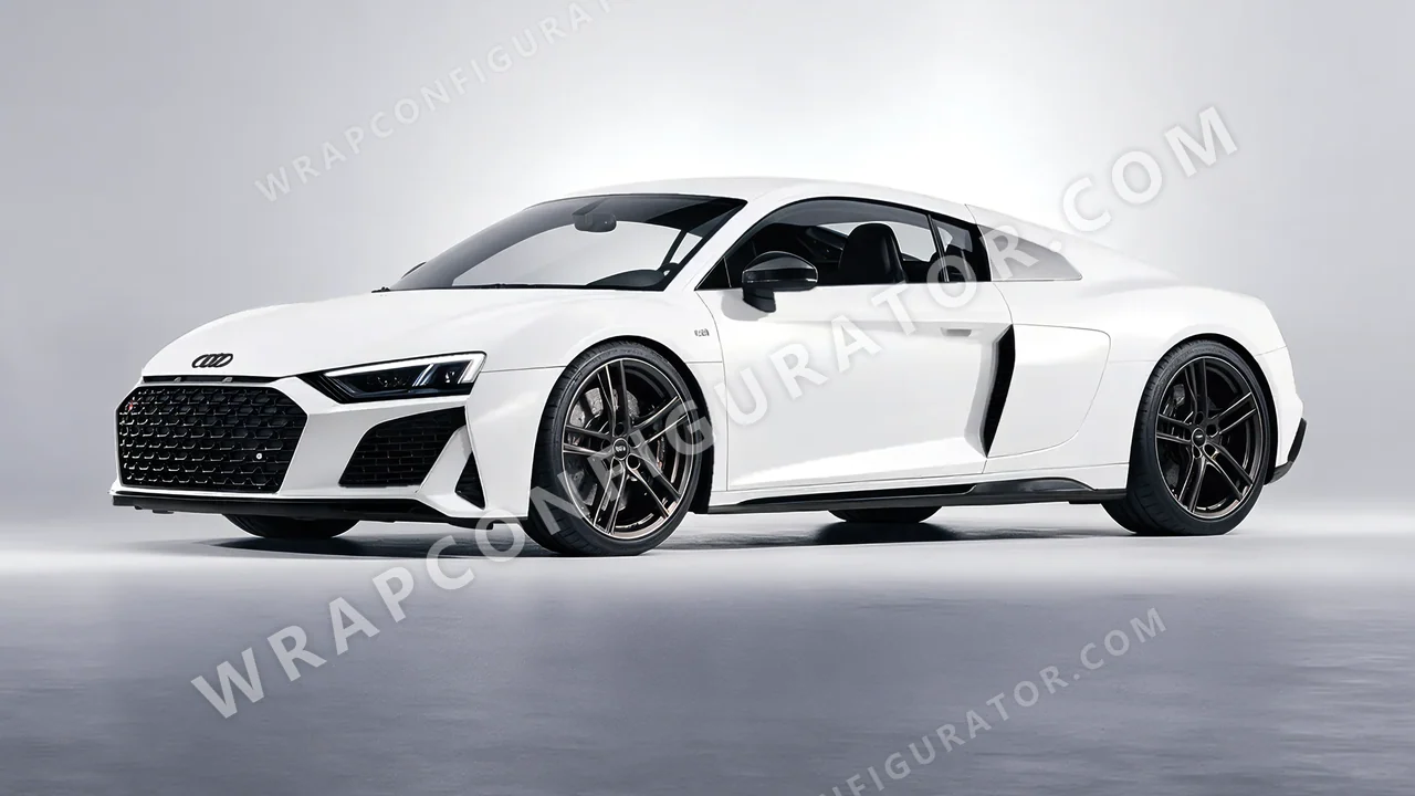 White Audi R8 2022 wrapped in 3M Satin White S10