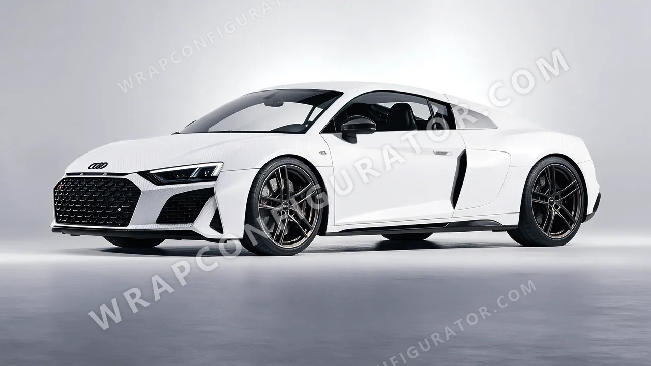 White Audi R8 2022 wrapped in Avery Dennison Carbon Fiber White SW900-115-X