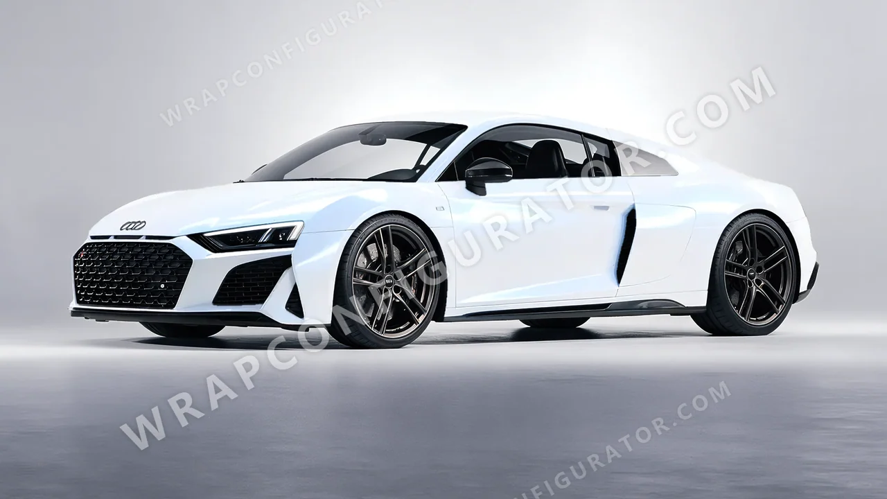 White Audi R8 2022 wrapped in KPMF Blue White Pearlescent K75484