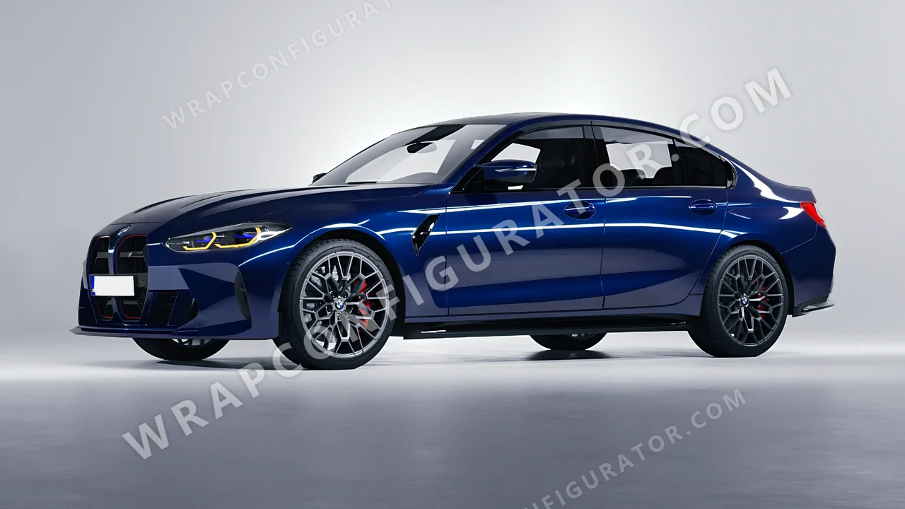 Black BMW M3 CS 2023 wrapped in 3M Gloss Midnight Blue GP272