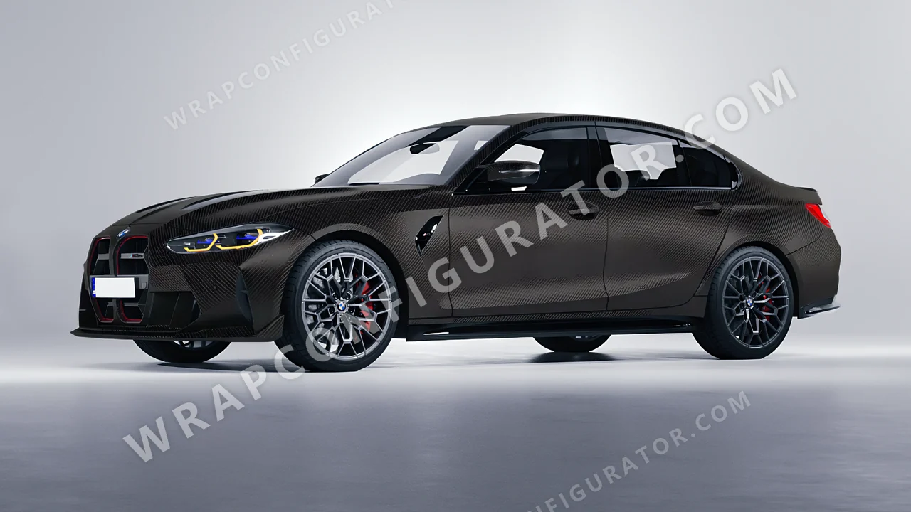Black BMW M3 CS 2023 wrapped in KPMF Black Fibre Vehicle Wrapping System K87021