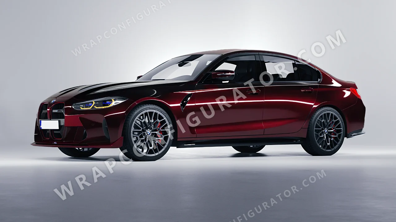 Black BMW M3 CS 2023 wrapped in KPMF Midnight Crimson Bloom K75447