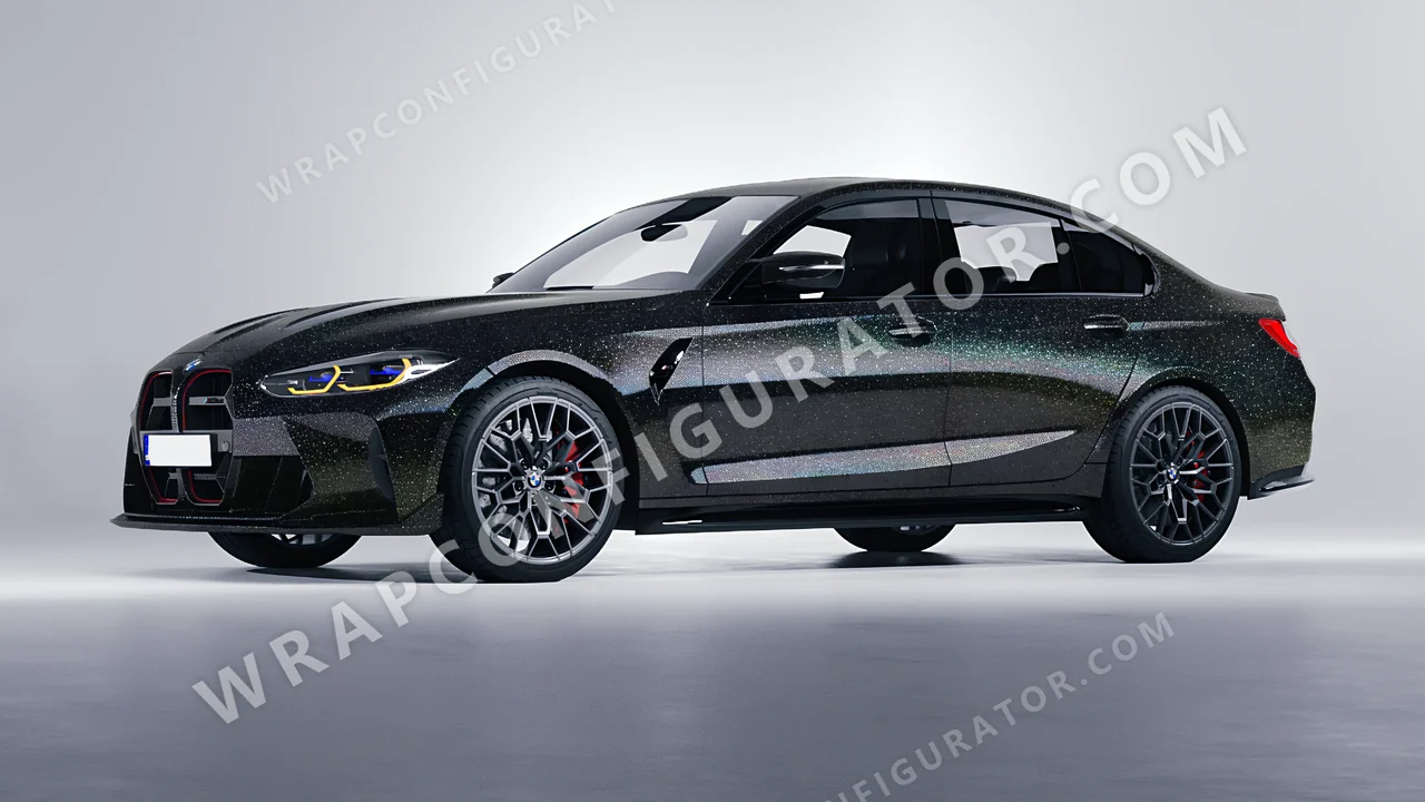 Black BMW M3 CS 2023 wrapped in ORACAL Gloss Black Galactic Gold 970RA-905G