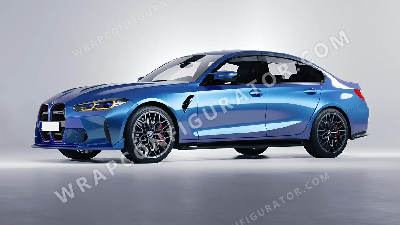Black BMW M3 CS 2023 wrapped in ORACAL Jetstream Blue 970RA-963G